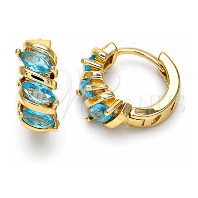 Oro Laminado Huggie Hoop, Gold Filled Style with Aqua Blue Cubic Zirconia, Polished, Golden Finish, 02.210.0648.2.15