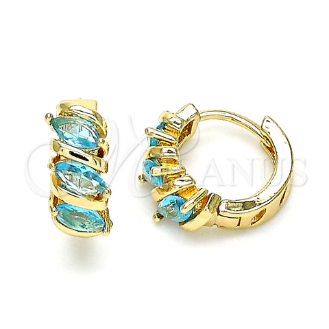 Oro Laminado Huggie Hoop, Gold Filled Style with Aqua Blue Cubic Zirconia, Polished, Golden Finish, 02.210.0648.2.15