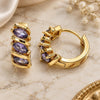 Oro Laminado Huggie Hoop, Gold Filled Style with Amethyst Cubic Zirconia, Polished, Golden Finish, 02.210.0648.3.15