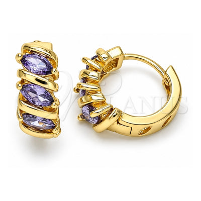 Oro Laminado Huggie Hoop, Gold Filled Style with Amethyst Cubic Zirconia, Polished, Golden Finish, 02.210.0648.3.15