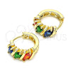 Oro Laminado Huggie Hoop, Gold Filled Style with Multicolor Cubic Zirconia, Polished, Golden Finish, 02.210.0648.5.15