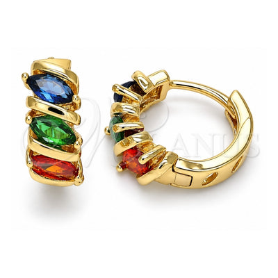 Oro Laminado Huggie Hoop, Gold Filled Style with Multicolor Cubic Zirconia, Polished, Golden Finish, 02.210.0648.5.15