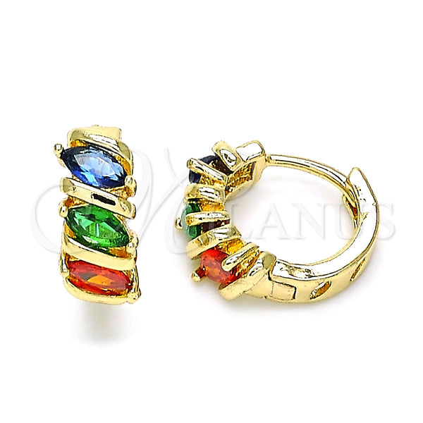 Gold Filled Hoop Earrings — Huggie Hoop with Multicolor Cubic Zirconia Polished 02. — main product view — SKU 146288 | Oro Laminado aretes de aro — Huggie Hoop with Multicolor Cubic Zirconia pulido 02. — SKU 146288