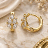 Oro Laminado Huggie Hoop, Gold Filled Style Leaf Design, with White Cubic Zirconia, Polished, Golden Finish, 02.210.0649.15