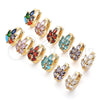 Oro Laminado Huggie Hoop, Gold Filled Style Leaf Design, with White Cubic Zirconia, Polished, Golden Finish, 02.210.0649.15