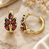 Oro Laminado Huggie Hoop, Gold Filled Style Leaf Design, with Garnet Cubic Zirconia, Polished, Golden Finish, 02.210.0649.1.15