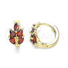 Oro Laminado Huggie Hoop, Gold Filled Style Leaf Design, with Garnet Cubic Zirconia, Polished, Golden Finish, 02.210.0649.1.15