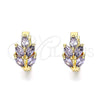 Oro Laminado Huggie Hoop, Gold Filled Style Leaf Design, with Amethyst Cubic Zirconia, Polished, Golden Finish, 02.210.0649.3.15