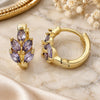 Oro Laminado Huggie Hoop, Gold Filled Style Leaf Design, with Amethyst Cubic Zirconia, Polished, Golden Finish, 02.210.0649.3.15