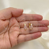 Oro Laminado Huggie Hoop, Gold Filled Style Leaf Design, with Pink Cubic Zirconia, Polished, Golden Finish, 02.210.0649.4.15