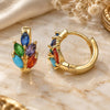 Oro Laminado Huggie Hoop, Gold Filled Style Leaf Design, with Multicolor Cubic Zirconia, Polished, Golden Finish, 02.210.0649.5.15