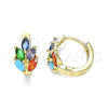 Oro Laminado Huggie Hoop, Gold Filled Style Leaf Design, with Multicolor Cubic Zirconia, Polished, Golden Finish, 02.210.0649.5.15
