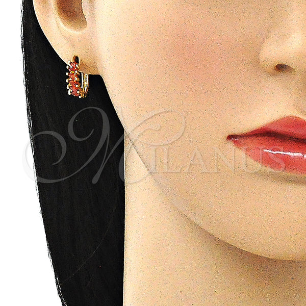 Gold Filled Hoop Earrings — Huggie Hoop with Garnet Cubic Zirconia Polished 02. — alternate product view — SKU 146296 | Oro Laminado aretes de aro — Huggie Hoop with Garnet Cubic Zirconia pulido 02. — SKU 146296