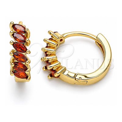 Oro Laminado Huggie Hoop, Gold Filled Style with Garnet Cubic Zirconia, Polished, Golden Finish, 02.210.0650.1.15