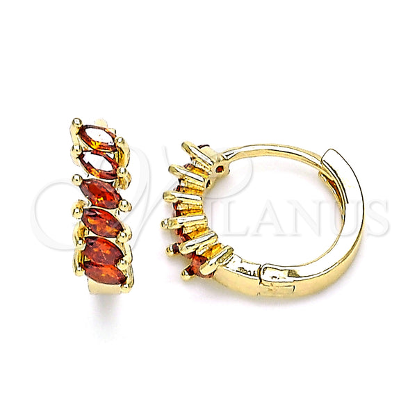 Gold Filled Hoop Earrings — Huggie Hoop with Garnet Cubic Zirconia Polished 02. — main product view — SKU 146296 | Oro Laminado aretes de aro — Huggie Hoop with Garnet Cubic Zirconia pulido 02. — SKU 146296