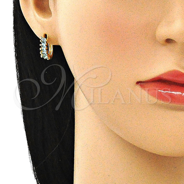 Gold Filled Hoop Earrings — Huggie Hoop with Aqua Blue Cubic Zirconia Polished — alternate product view — SKU 146297 | Oro Laminado aretes de aro — Huggie Hoop with Aqua Blue Cubic Zirconia pulido — SKU 146297
