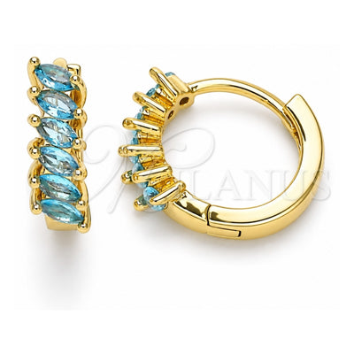 Oro Laminado Huggie Hoop, Gold Filled Style with Aqua Blue Cubic Zirconia, Polished, Golden Finish, 02.210.0650.2.15