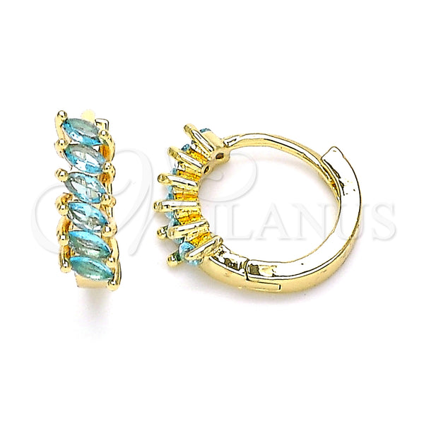 Gold Filled Hoop Earrings — Huggie Hoop with Aqua Blue Cubic Zirconia Polished — main product view — SKU 146297 | Oro Laminado aretes de aro — Huggie Hoop with Aqua Blue Cubic Zirconia pulido — SKU 146297