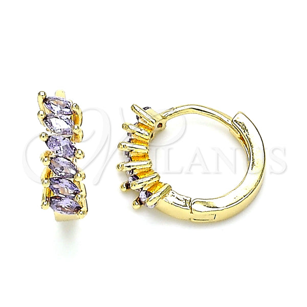 Gold Filled Hoop Earrings — Huggie Hoop with Amethyst Cubic Zirconia Polished 02. — main product view — SKU 146298 | Oro Laminado aretes de aro — Huggie Hoop with Amethyst Cubic Zirconia pulido 02. — SKU 146298