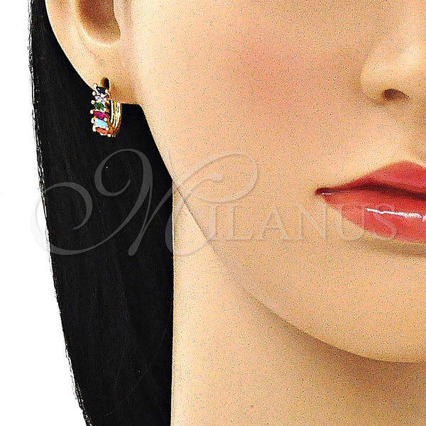 Gold Filled Hoop Earrings — Huggie Hoop with Multicolor Cubic Zirconia Polished 02. — alternate product view — SKU 146300 | Oro Laminado aretes de aro — Huggie Hoop with Multicolor Cubic Zirconia pulido 02. — SKU 146300
