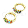 Oro Laminado Huggie Hoop, Gold Filled Style with Multicolor Cubic Zirconia, Polished, Golden Finish, 02.210.0650.5.15