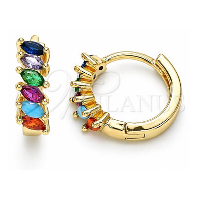 Oro Laminado Huggie Hoop, Gold Filled Style with Multicolor Cubic Zirconia, Polished, Golden Finish, 02.210.0650.5.15