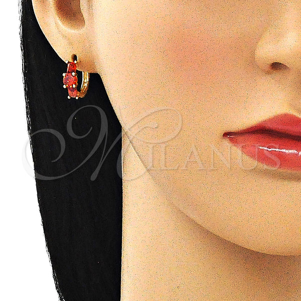 Gold Filled Hoop Earrings — Huggie Hoop Baguette Design with Garnet Cubic Zirconia — alternate product view — SKU 146302 | Oro Laminado aretes de aro — Huggie Hoop Baguette diseño with Garnet Cubic Zirconia — SKU 146302