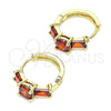 Oro Laminado Huggie Hoop, Gold Filled Style Baguette Design, with Garnet Cubic Zirconia, Polished, Golden Finish, 02.210.0651.1.15