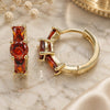 Oro Laminado Huggie Hoop, Gold Filled Style Baguette Design, with Garnet Cubic Zirconia, Polished, Golden Finish, 02.210.0651.1.15