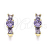 Oro Laminado Huggie Hoop, Gold Filled Style Baguette Design, with Amethyst Cubic Zirconia, Polished, Golden Finish, 02.210.0651.3.15
