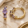 Oro Laminado Huggie Hoop, Gold Filled Style Baguette Design, with Amethyst Cubic Zirconia, Polished, Golden Finish, 02.210.0651.3.15
