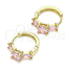 Oro Laminado Huggie Hoop, Gold Filled Style Baguette Design, with Pink Cubic Zirconia, Polished, Golden Finish, 02.210.0651.4.15