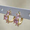 Oro Laminado Huggie Hoop, Gold Filled Style Baguette Design, with Pink Cubic Zirconia, Polished, Golden Finish, 02.210.0651.4.15