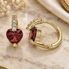 Oro Laminado Huggie Hoop, Gold Filled Style Heart Design, with Garnet and White Cubic Zirconia, Polished, Golden Finish, 02.210.0652.1.15