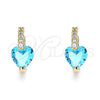 Oro Laminado Huggie Hoop, Gold Filled Style Heart Design, with Aqua Blue and White Cubic Zirconia, Polished, Golden Finish, 02.210.0652.2.15