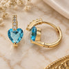 Oro Laminado Huggie Hoop, Gold Filled Style Heart Design, with Aqua Blue and White Cubic Zirconia, Polished, Golden Finish, 02.210.0652.2.15