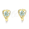 Oro Laminado Huggie Hoop, Gold Filled Style Flower and Heart Design, with Aqua Blue Cubic Zirconia, Polished, Golden Finish, 02.210.0653.1.15