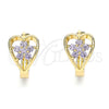 Oro Laminado Huggie Hoop, Gold Filled Style Flower Design, with Amethyst Cubic Zirconia, Polished, Golden Finish, 02.210.0653.2.15