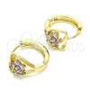 Oro Laminado Huggie Hoop, Gold Filled Style Flower Design, with Amethyst Cubic Zirconia, Polished, Golden Finish, 02.210.0653.2.15