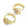 Oro Laminado Huggie Hoop, Gold Filled Style Flower and Heart Design, with Pink Cubic Zirconia, Polished, Golden Finish, 02.210.0653.3.15