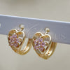 Oro Laminado Huggie Hoop, Gold Filled Style Flower and Heart Design, with Pink Cubic Zirconia, Polished, Golden Finish, 02.210.0653.3.15