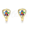 Oro Laminado Huggie Hoop, Gold Filled Style Flower and Heart Design, with Multicolor Cubic Zirconia, Polished, Golden Finish, 02.210.0653.4.15