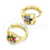 Oro Laminado Huggie Hoop, Gold Filled Style Flower and Heart Design, with Multicolor Cubic Zirconia, Polished, Golden Finish, 02.210.0653.4.15