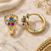 Oro Laminado Huggie Hoop, Gold Filled Style Flower and Heart Design, with Multicolor Cubic Zirconia, Polished, Golden Finish, 02.210.0653.4.15