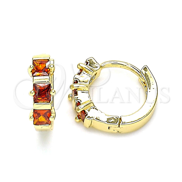 Gold Filled Hoop Earrings — Huggie Hoop with Garnet Cubic Zirconia Polished 02. — main product view — SKU 146316 | Oro Laminado aretes de aro — Huggie Hoop with Garnet Cubic Zirconia pulido 02. — SKU 146316