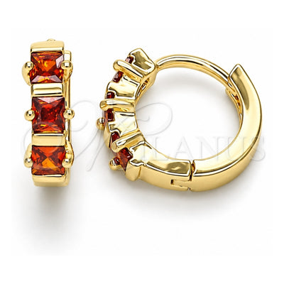 Oro Laminado Huggie Hoop, Gold Filled Style with Garnet Cubic Zirconia, Polished, Golden Finish, 02.210.0654.15