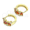 Oro Laminado Huggie Hoop, Gold Filled Style Leaf Design, with Garnet and White Cubic Zirconia, Polished, Golden Finish, 02.210.0655.15