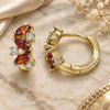 Oro Laminado Huggie Hoop, Gold Filled Style Leaf Design, with Garnet and White Cubic Zirconia, Polished, Golden Finish, 02.210.0655.15