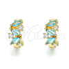Oro Laminado Huggie Hoop, Gold Filled Style Leaf Design, with Aqua Blue and White Cubic Zirconia, Polished, Golden Finish, 02.210.0655.1.15