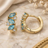 Oro Laminado Huggie Hoop, Gold Filled Style Leaf Design, with Aqua Blue and White Cubic Zirconia, Polished, Golden Finish, 02.210.0655.1.15